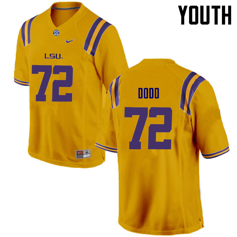 Youth LSU Tigers #72 Andy Dodd College Football Jerseys Game-Gold